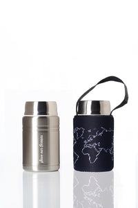 BBBYO Foodie  insulated lunch container + carry cover - stainless steel - 500 ml - Globe print