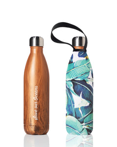 BBBYO Future Bottle + carry cover - stainless steel insulated bottle - 750 ml - Banana leaf print