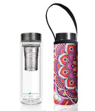Glass is Greener double wall thermal tea flask + carry cover - 500 ml - Mandala print